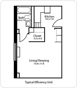 Efficiency Apartment Layout at Lutheran Manor of the Lehigh Valley
